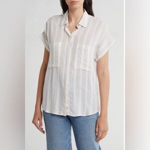 $168 MSRP Rails Cito Striped Short sleeve line blend button up shirt size Small